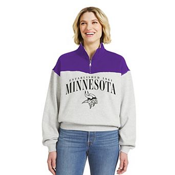 Women's WEAR by Erin Andrews Heather Gray Minnesota Vikings Colorblock Half-Zip Pullover