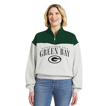 Women's WEAR by Erin Andrews Heather Gray Green Bay Packers Colorblock Half-Zip Pullover