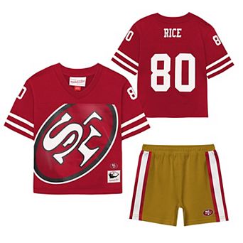 Toddler Mitchell & Ness Jerry Rice Scarlet San Francisco 49ers Playmaker Short Set