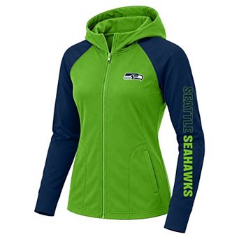 Women's Fanatics Neon Green Seattle Seahawks Plus Size Cornerback Blitz Full-Zip Hoodie