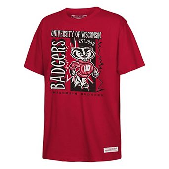 Youth Mitchell & Ness Red Wisconsin Badgers 90s Retro Poster T-Shirt