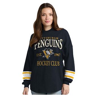 Women's Fanatics Black Pittsburgh Penguins Hockey Club Spirit Jersey Heavyweight Long Sleeve T-Shirt