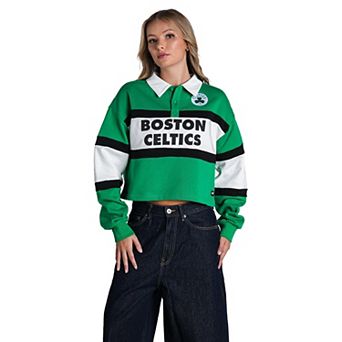 Women's The Wild Collective Kelly Green Boston Celtics Long Sleeve Crop Polo