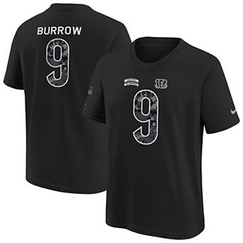 Youth Nike Joe Burrow Black Cincinnati Bengals 2026 Salute to Service Name & Number T-Shirt