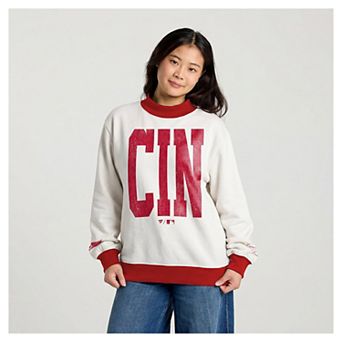 Women's Fanatics Cream Cincinnati Reds City Abbreviation Funnel Neck Fleece Sweatshirt