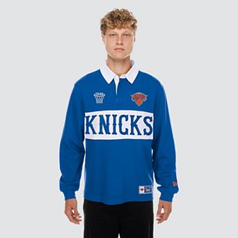 Men's New Era Blue New York Knicks Rugby Long Sleeve Polo