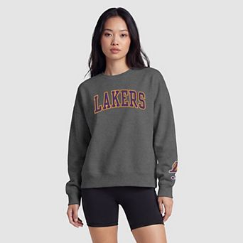 Women's Champion Heather Gray Los Angeles Lakers Contrast Crewneck Sweatshirt