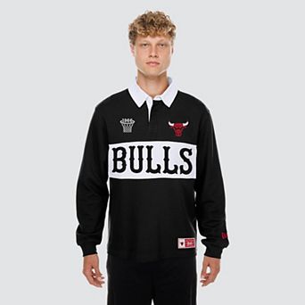 Men's New Era Black Chicago Bulls Rugby Long Sleeve Polo