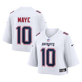 Women's Nike Drake Maye White New England Patriots Cropped Fashion Game Jersey