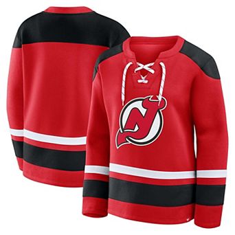 Women's Fanatics Athletic Red New Jersey Devils Icing Long Sleeve Lace Up Sweatshirt