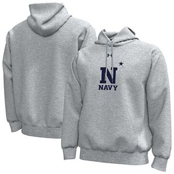 Men's Under Armour Heather Gray Navy Midshipmen Core Icon Fleece Pullover Hoodie