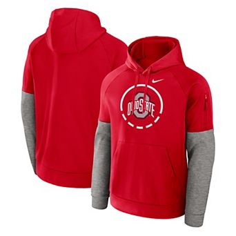 Men's Nike Scarlet Ohio State Buckeyes Primetime Basketball Therma-FIT Raglan Fleece Hoodie