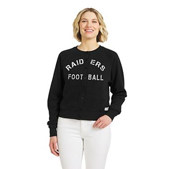 Women's WEAR by Erin Andrews Black Las Vegas Raiders Heathered Crew Cardigan Sweater