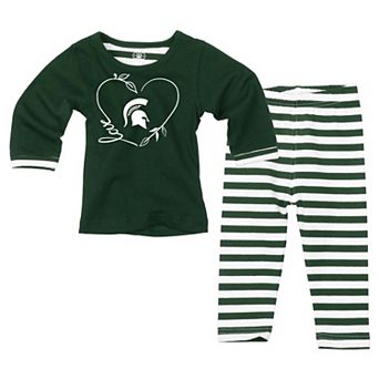 Girls Toddler Wes & Willy Green Michigan State Spartans 2 pc Long Sleeve Top and Pants Set