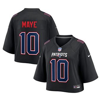Women's Nike Drake Maye Black New England Patriots Cropped Fashion Game Jersey