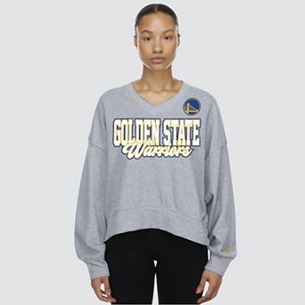 Women's New Era Gray Golden State Warriors Oversized Cropped V-Neck Fleece Sweatshirt