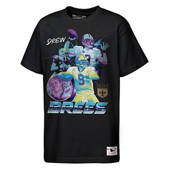 Youth Mitchell & Ness Drew Brees Black New Orleans Saints Hall of Fame Name & Number T-Shirt
