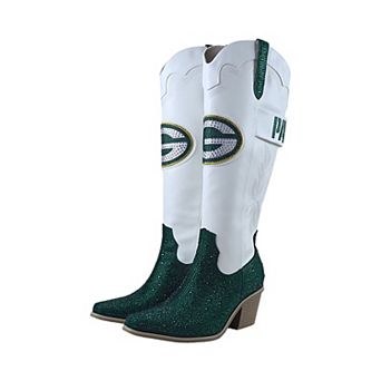 Women's FABGATING by Cuce White Green Bay Packers Crystal Cowboy Boots