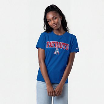 Women's Champion Royal New England Patriots Arched Over Logo T-Shirt