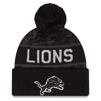 Youth New Era Black Detroit Lions 2026 Salute To Service Cuffed Knit Hat with Pom