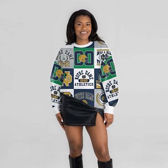 Women's Gameday Couture Navy Notre Dame Fighting Irish Highlight Reel Patchwork Long Sleeve Pullover