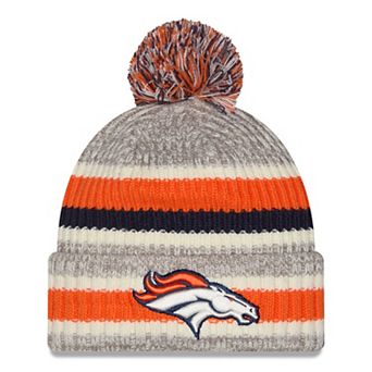 Girls Youth New Era Orange/Beige Denver Broncos Stripe Cuffed Knit Hat with Pom