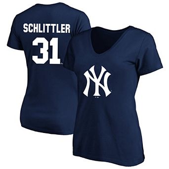Women's Fanatics Cam Schlittler Navy New York Yankees Plus Size Name & Number V-Neck T-Shirt