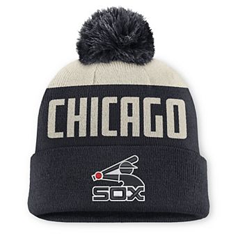 Men's Nike Natural/Black Chicago White Sox Cooperstown Collection Peak Standard Cuffed Knit Hat with Pom