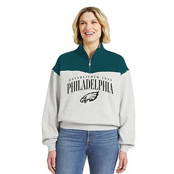 Women's WEAR by Erin Andrews Heather Gray Philadelphia Eagles Colorblock Half-Zip Pullover