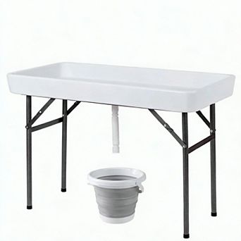 Costway 4 Foot Party Ice Folding Table Plastic with Matching Skirt