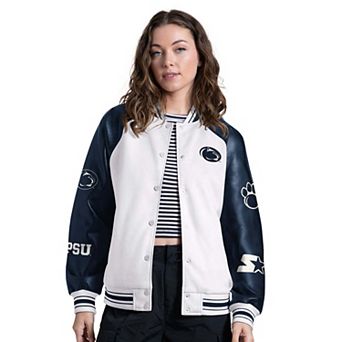 Women's Starter Cream Penn State Nittany Lions End Zone Varsity Raglan Full Snap Jacket