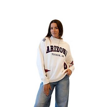 Women's Gameday Social White Arizona Wildcats Patch Mockneck Sweatshirt