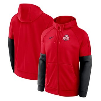 Men's Nike Scarlet Ohio State Buckeyes Primetime Primary Logo Therma-FIT Raglan Full-Zip Hoodie