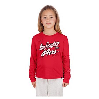 Girls Youth New Era Scarlet San Francisco 49ers Boxy Raw Edge Long Sleeve T-Shirt