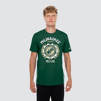 Men's New Era Hunter Green Milwaukee Bucks Laurel Crest Flocking T-Shirt