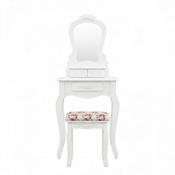 Costway Vanity Jewelry Makeup Dressing Table Stool Drawer