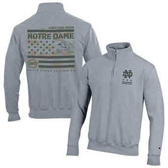 Men's Champion Heather Gray Notre Dame Fighting Irish Operation Hat Trick Flag Powerblend Fleece Quarter-Zip Pullover