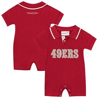 Newborn & Infant Mitchell & Ness Scarlet San Francisco 49ers Retro Roots Rugby Romper