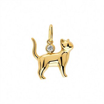 Belinda Jewelz 18k Gold Plated Vermeil Cat Pet Charm with Bezel-Set Stone