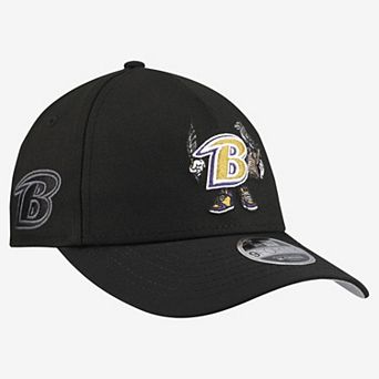 Youth New Era Black Baltimore Ravens Cartoon A-Frame 9FORTY Adjustable Hat