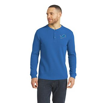 Men's Darius Rucker Collection by Fanatics Blue Detroit Lions Waffle-Knit Henley Long Sleeve T-Shirt