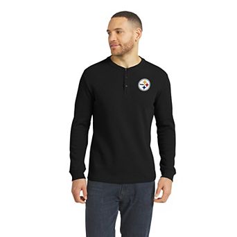 Men's Darius Rucker Collection by Fanatics Black Pittsburgh Steelers Waffle-Knit Henley Long Sleeve T-Shirt