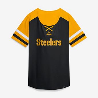 Women's Fanatics Black Pittsburgh Steelers Curl Route Athena Lace-Up T-Shirt