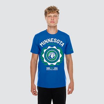Men's New Era Blue Minnesota Timberwolves Laurel Crest Flocking T-Shirt