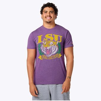 Unisex Homage Purple LSU Tigers Mike The Tiger Crest Tri-Blend T-Shirt