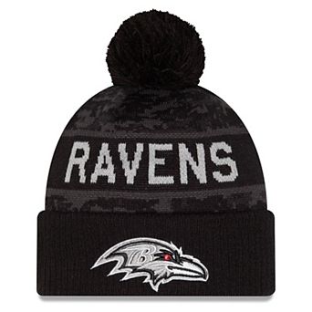 Youth New Era Black Baltimore Ravens 2026 Salute To Service Cuffed Knit Hat with Pom