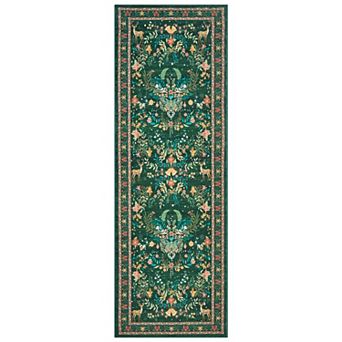 Christmas Floral Area Rug with Deer Botanical Pattern Non‑Slip Washable Vintage Carpet for Bedroom
