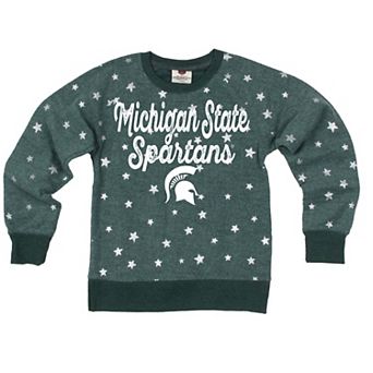 Girls Youth Wes & Willy Green Michigan State Spartans Shimmer Star Reverse Fleece Sweatshirt