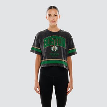 Women's New Era Black Boston Celtics Cropped Boxy Mineral Wash T-Shirt