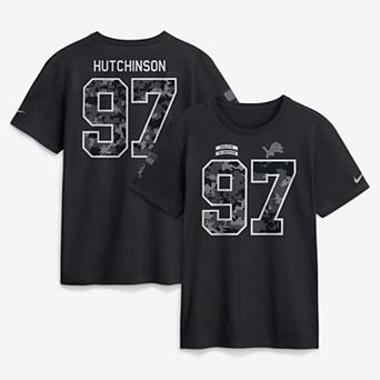 Men's Nike Aidan Hutchinson Black Detroit Lions 2026 Salute to Service Name & Number T-Shirt